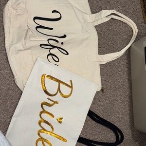 Bridal and Wife Tote Bag Set - Cream and Gold